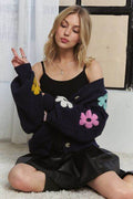 ADORA Flower Button Down Lantern Sleeve Cardigan - Hovatok