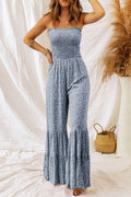 Smocked Printed Wide Strap Jumpsuit - Hovatok