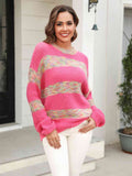 Angel Wings Striped Drop Shoulder Sweater - Hovatok