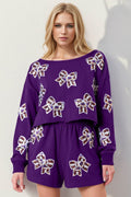 Double Take Sequin Bow Cropped Top and Shorts Set - Hovatok