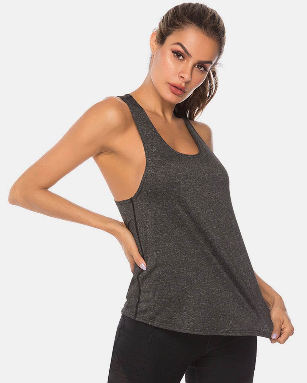 Full Size Scoop Neck Wide Strap Active Tank - Hovatok