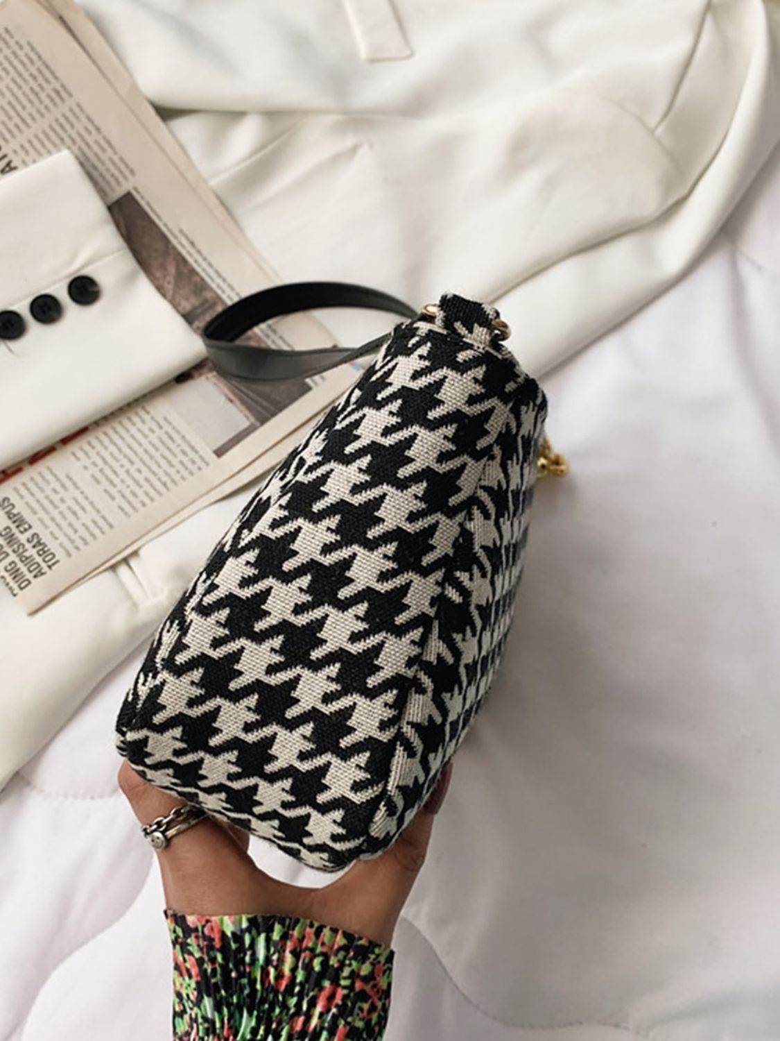 Houndstooth Polyester Handbag - Hovatok