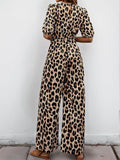 Perfee Tied Leopard Half Sleeve Jumpsuit - Hovatok