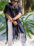 Men's Full Size Fringe V-Neck Half Sleeve Cover Up Plus Size - Hovatok