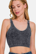 Zenana Washed Ribbed Cropped V-Neck Tank - Hovatok