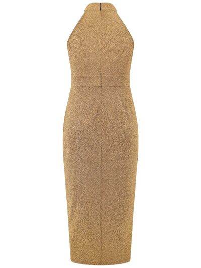 Slit Ruched Mock Neck Sleeveless Dress - Hovatok