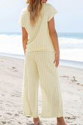 Textured Round Neck Top and Pants Set - Hovatok