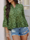 Devine Half Button Flounce Sleeve Peplum Blouse - Hovatok