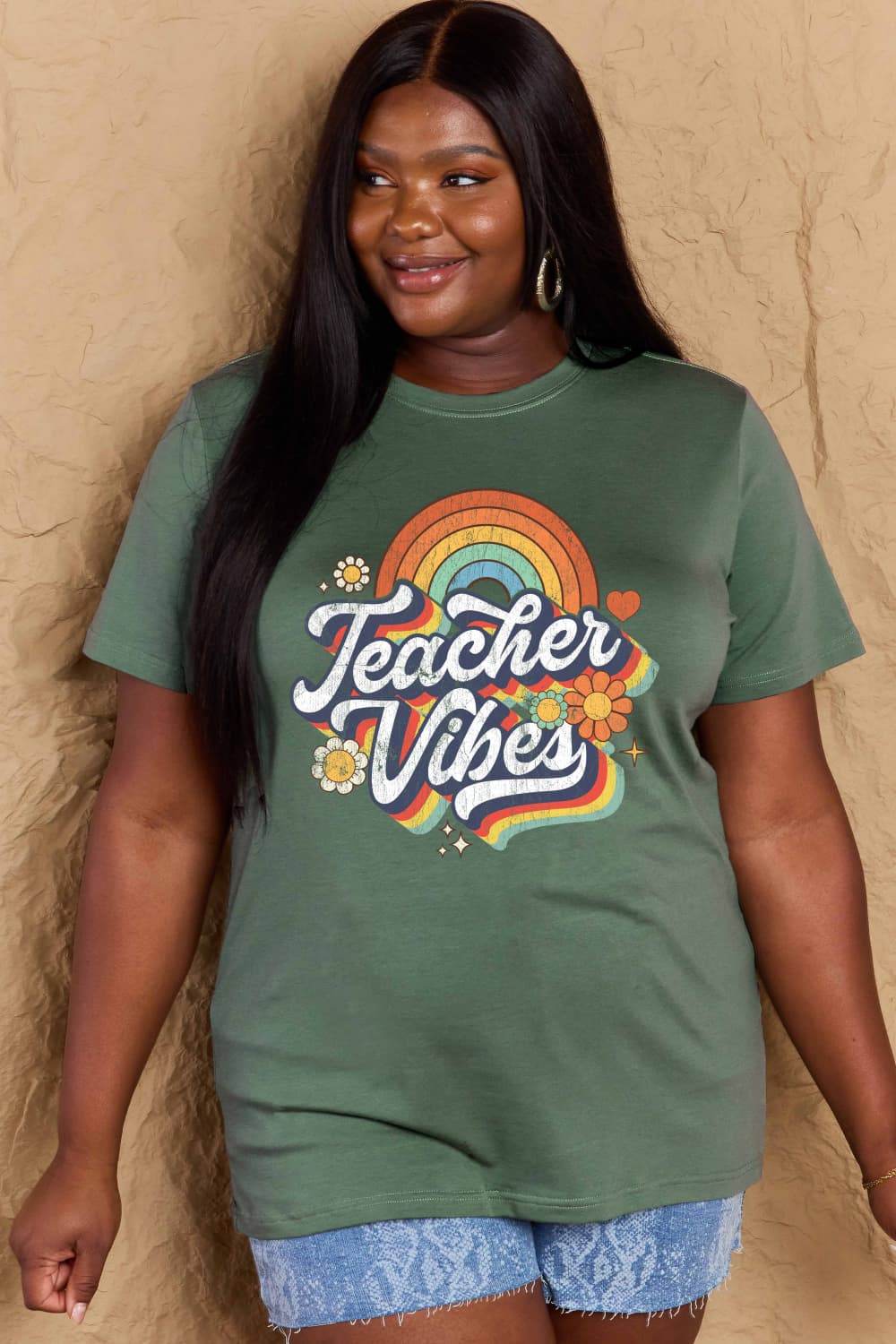 Simply Love Full Size TEACHER VIBES Graphic Cotton T-Shirt - Hovatok