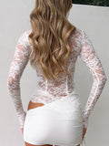 Devine Tied Front Ruffled Long Sleeve Lace Shirt - Hovatok