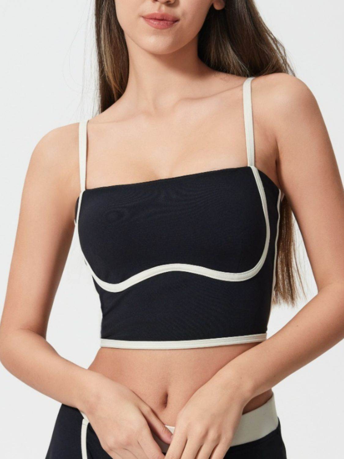 Millennia Contrast Trim Square Neck Active Cami with Detachable Chest Pads - Hovatok