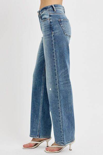 RISEN Full Size Distressed Wide Leg Jeans Plus Size - Hovatok