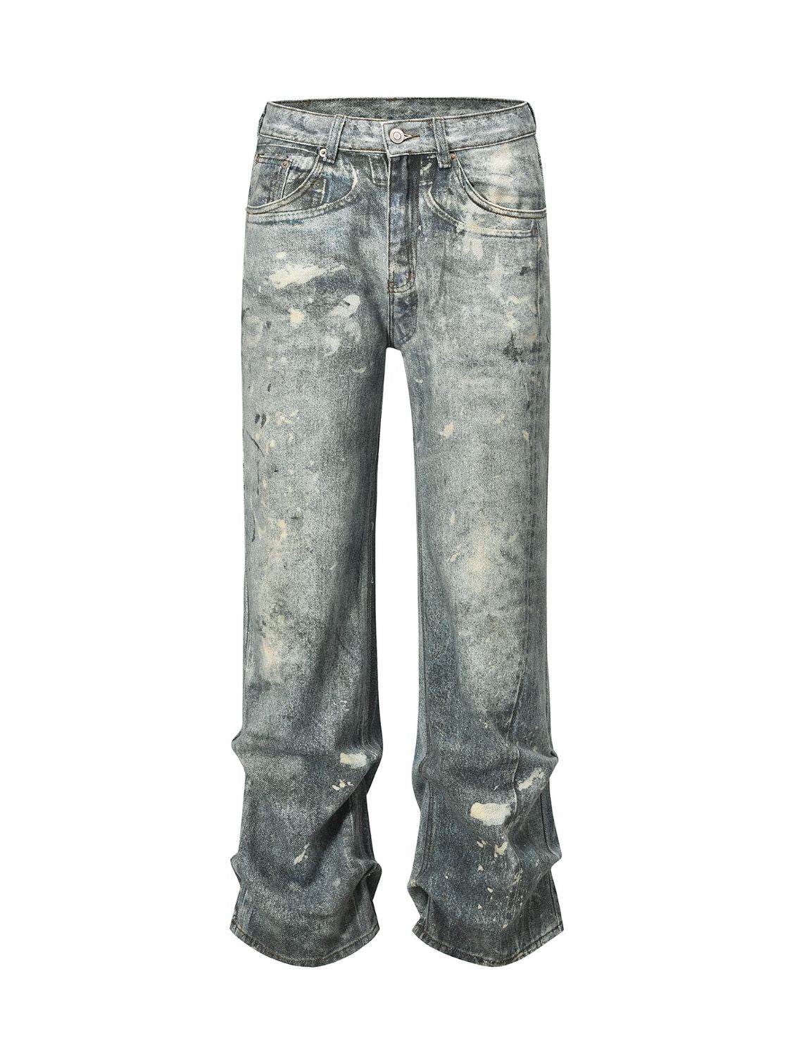 Men's Washed Printed Straight Jeans - Hovatok