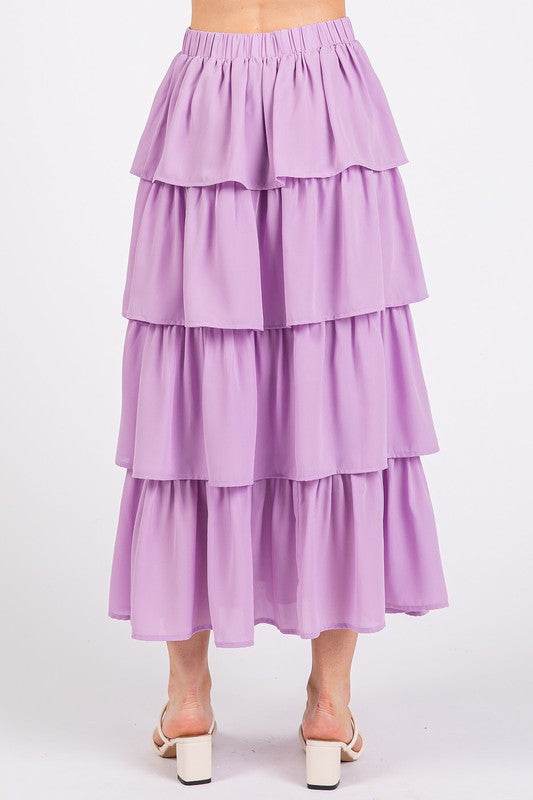 Mittoshop Chiffon Ruffle Layer Elastic Waist Midi Skirt - Hovatok