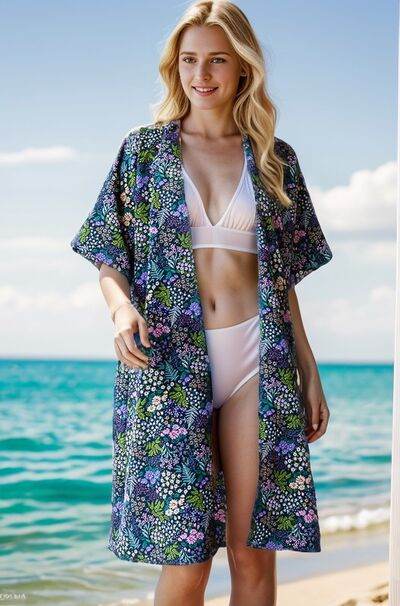 Heimish Full Size Half Sleeve Floral Open Cardigan Plus Size - Hovatok