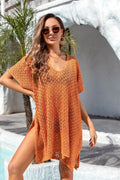 Angel Wings Openwork Slit Scoop Neck Cover Up - Hovatok