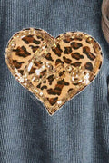 Heart Leopard Sequin Round Neck Sweatshirt - Hovatok