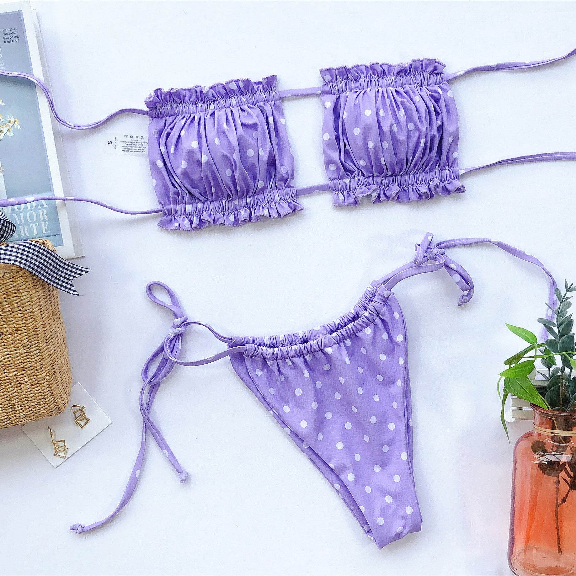 Frill Trim Ruched Bikini Set - Hovatok
