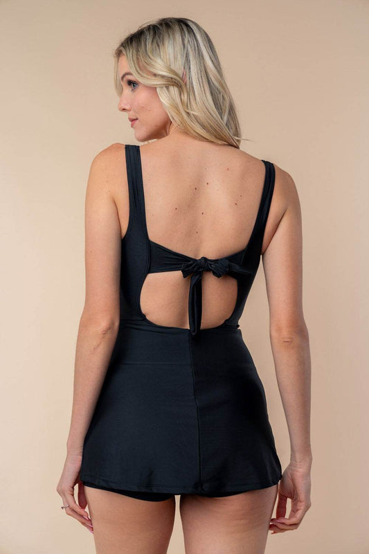 White Birch Full Size Sleeveless Tie Back Performance Knit Swim Dress - Hovatok