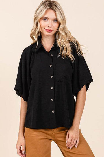 Mittoshop Airflow Short Bubble Sleeve Button Down Shirt - Hovatok