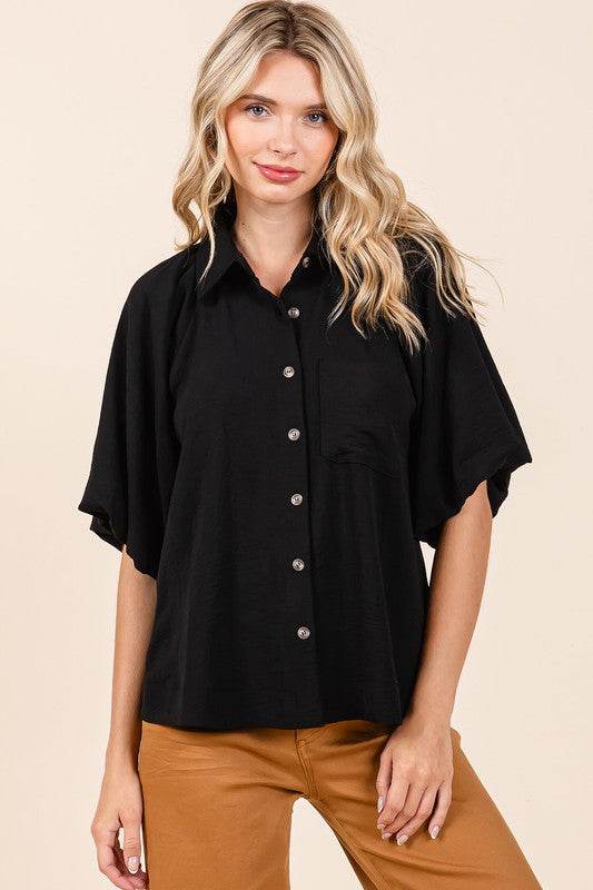 Mittoshop Airflow Short Bubble Sleeve Button Down Shirt - Hovatok