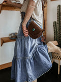 Tiered Button-Fly Denim Skirt - Hovatok