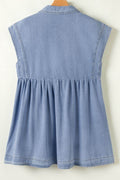 Lapel Neck Cap Sleeve Denim Babydoll Dress - Hovatok
