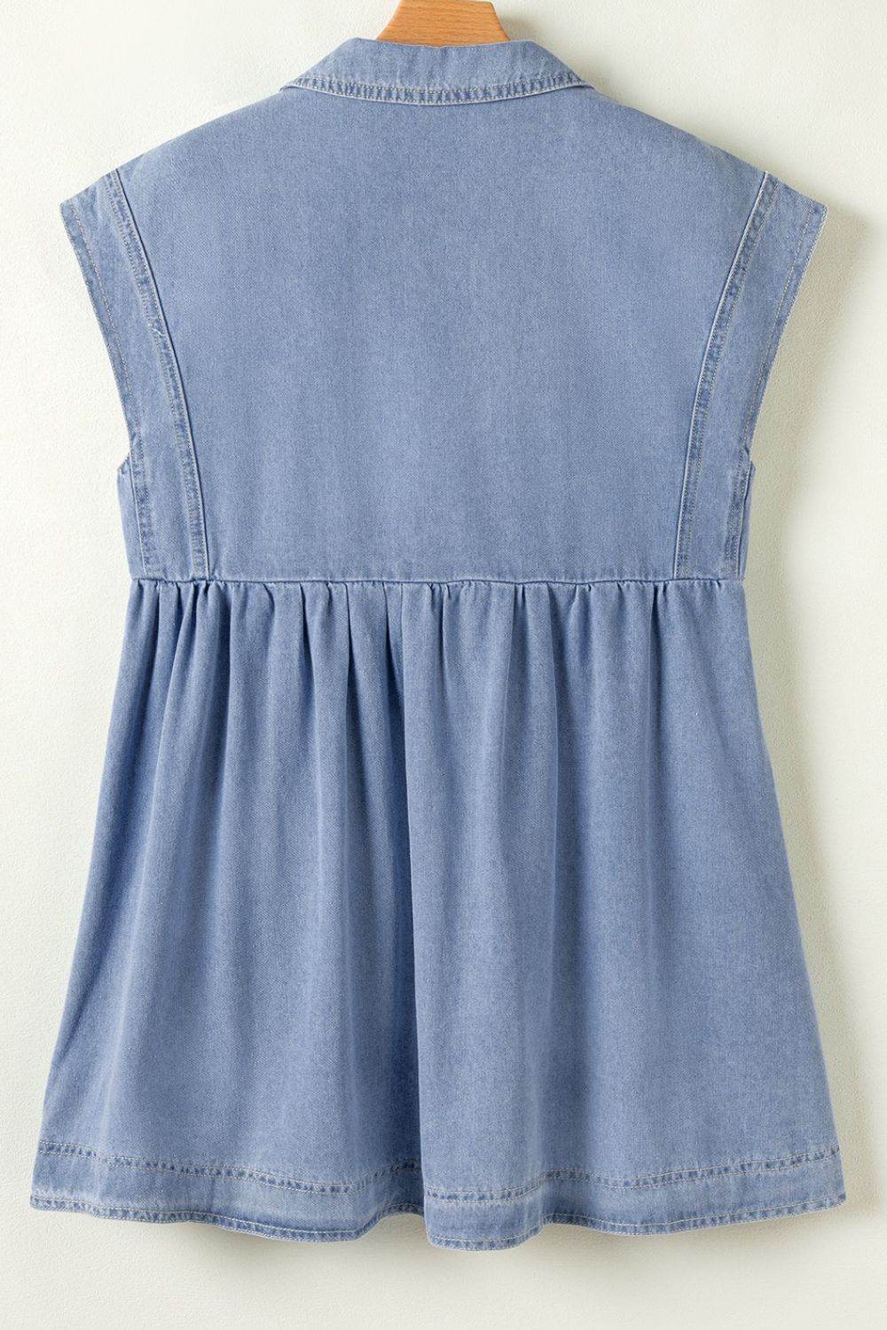 Lapel Neck Cap Sleeve Denim Babydoll Dress - Hovatok