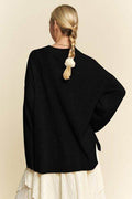 Davi & Dani High-Low Round Neck Drop Shoulder Sweater - Hovatok