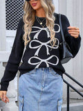 Angel Wings Bow Graphic Round Neck Long Sleeve Sweater - Hovatok