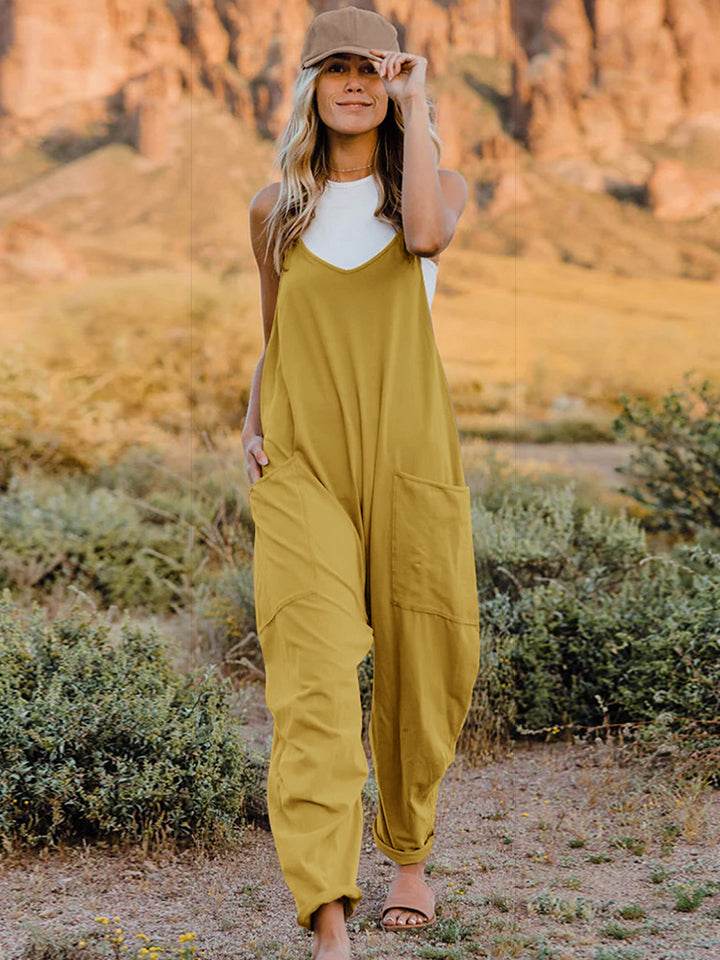 Double Take Full Size Sleeveless V-Neck Pocketed Jumpsuit - Hovatok