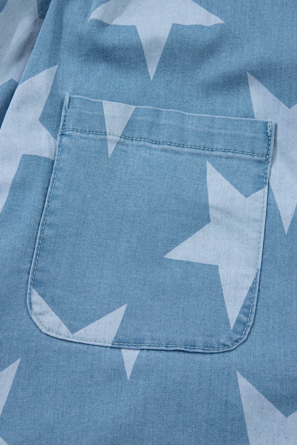 Star Print Square Neck Denim Overalls - Hovatok