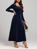 Square Neck Long Sleeve Velvet Dress - Hovatok