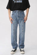 Men's Washed Splicing Straight Leg Jeans - Hovatok