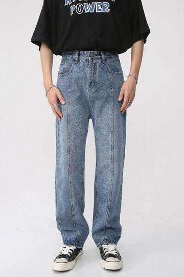 Men's Washed Splicing Straight Leg Jeans - Hovatok