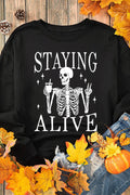 Skull Graphic Round Neck Long Sleeve Sweatshirt - Hovatok