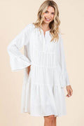 Mittoshop Tiered Notched Flare Sleeve Dress - Hovatok