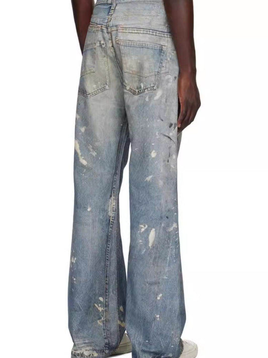 Men's Washed Button Fly Straight Jeans - Hovatok
