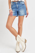 RISEN Front Slit Raw Hem Denim Shorts - Hovatok
