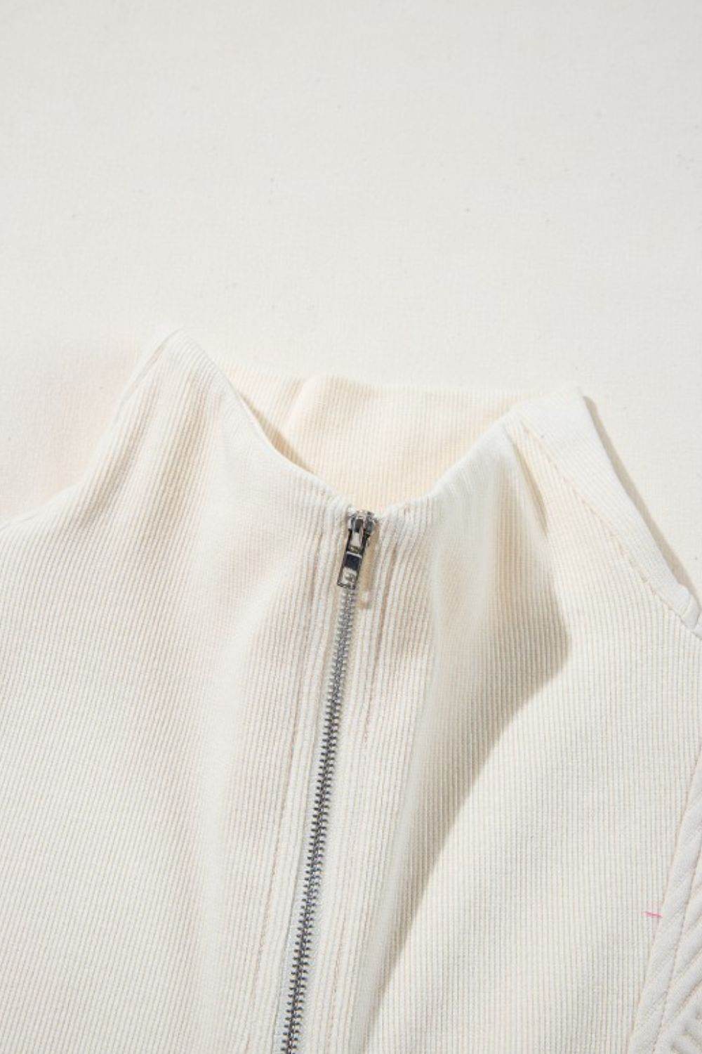 Textured Zip Front Romper with Pockets - Hovatok