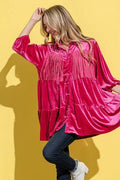 And The Why Fringe Detailed Velvet Shirt Dress - Hovatok