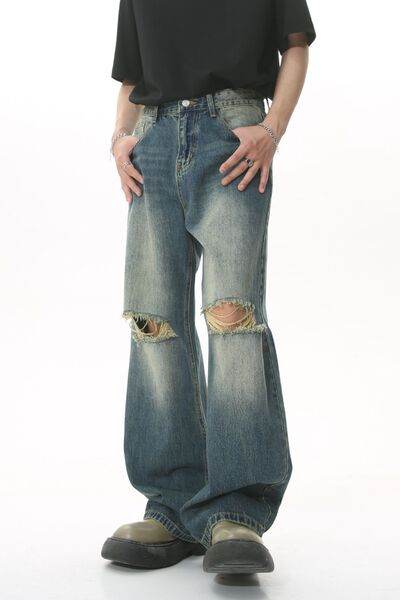 Distressed Wide Leg Men's Jeans - Hovatok
