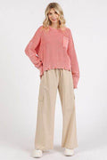 Mittoshop Distressed Hem Round Neck Dropped Shoulder Sweater - Hovatok
