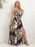 Slit Tied Printed Surplice Dress - Hovatok