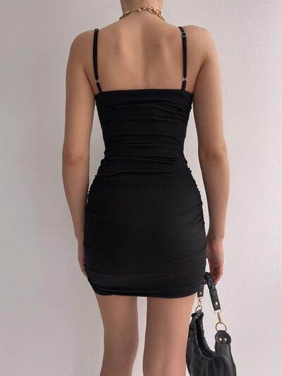 Twisted Ruched Spaghetti Strap Dress - Hovatok