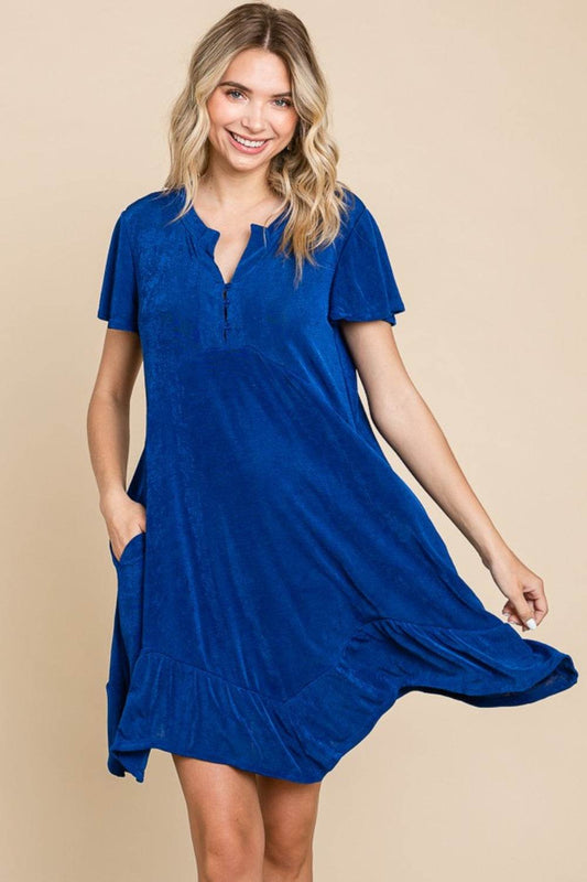 Culture Code Full Size Short Sleeve Ruffled Asymmetric Hem Dress - Hovatok