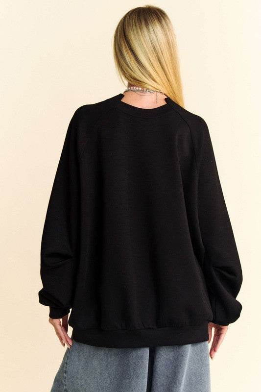 Davi & Dani Round Neck Raglan Sleeve Sweatshirt - Hovatok