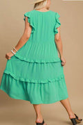 Umgee Full Size Ruffle Tiered Cap Sleeve Midi Dress Plus Size - Hovatok
