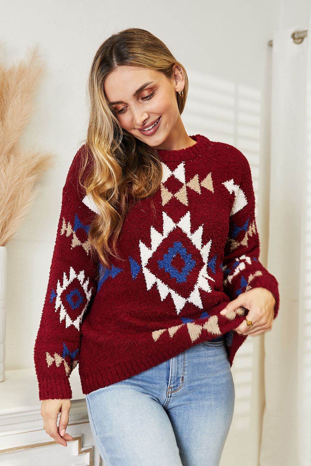HEYSON Full Size Aztec Soft Fuzzy Sweater - Hovatok