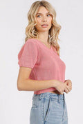 Mittoshop V-Neck Short Sleeve Crop Sweater - Hovatok